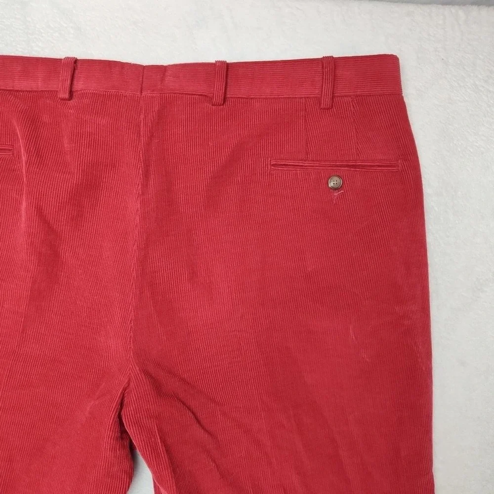 Paul Stuart Pants Mens 40x32 Red Corduroy Flat Cuffed‎ Classic Dress Slacks USA